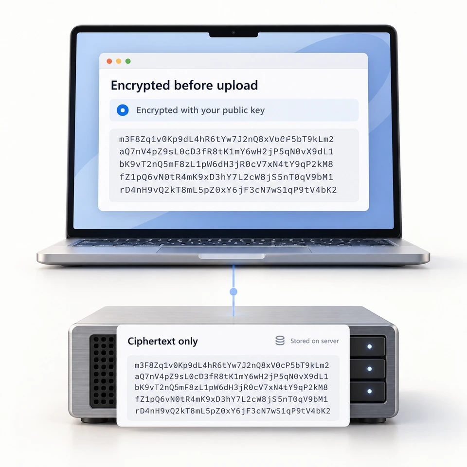 Answers are encrypted to your public key in the visitor’s browser. Only ciphertext reaches our servers.